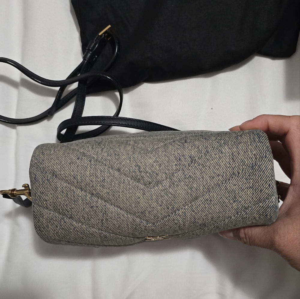 Saint Laurent Quilted Crossbody Bag in Gray with Gold Hardware - Picture 7 of 12